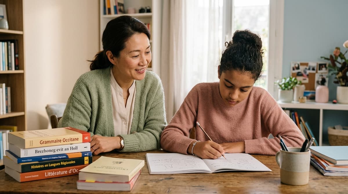Lycéenne étudiant une spécialité en langue régionale pour le baccalauréat 2028