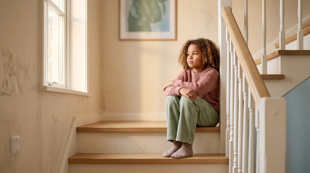 Jeune enfant assise seule dans un couloir, symbolisant la résilience après une maltraitance infantile