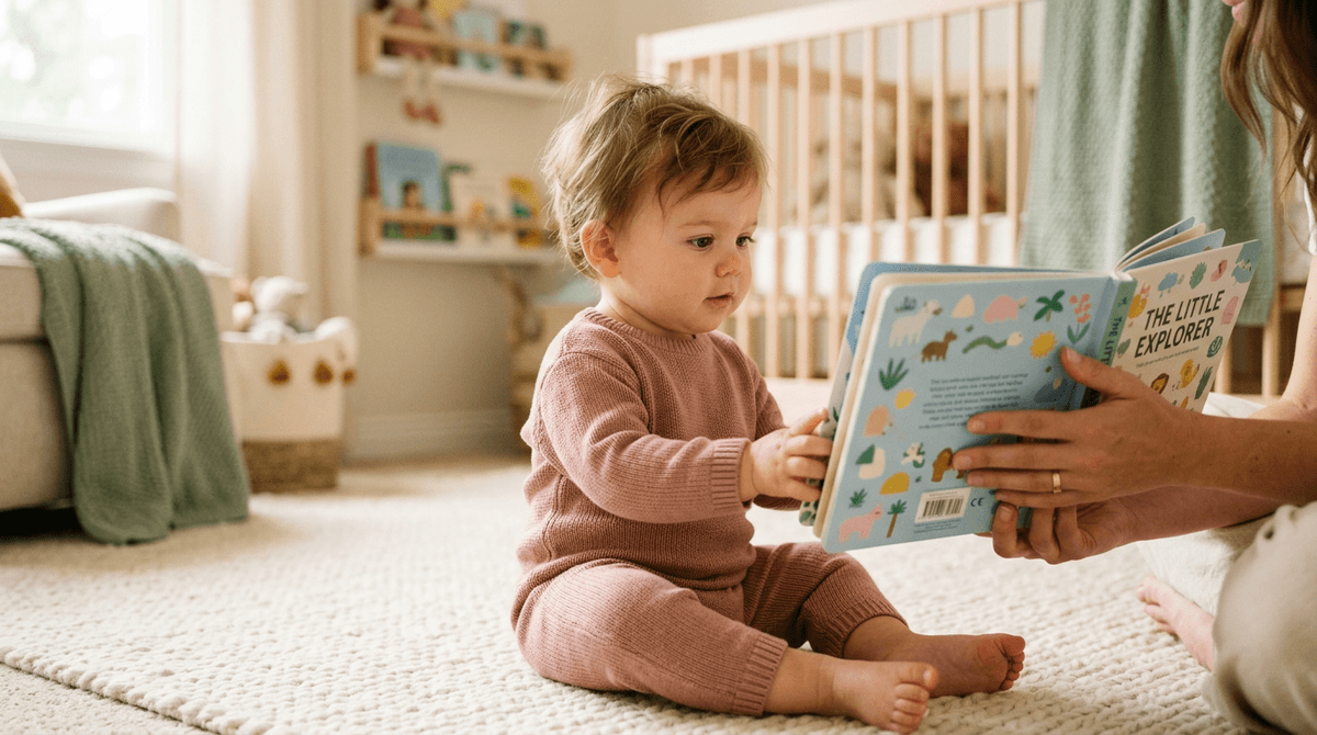 Une mère encourage son bébé à prononcer ses premiers mots en jouant avec lui.