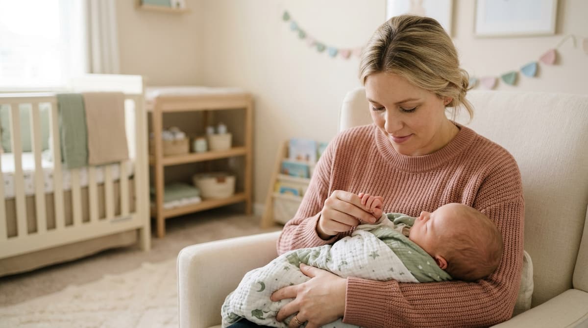 Parent tenant la main de son bébé, symbolisant la sécurité et les gestes de premiers secours.
