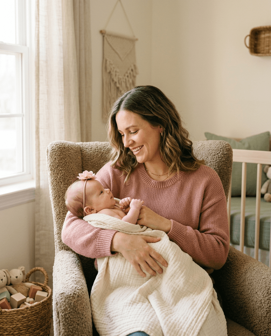Mère et bébé dans un environnement chaleureux et lumineux