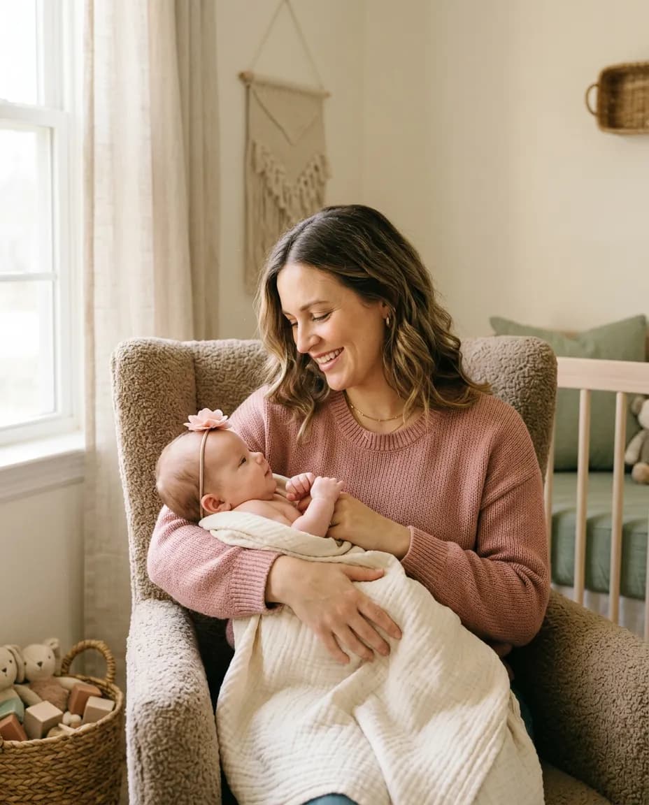Mère et bébé dans un environnement chaleureux et lumineux