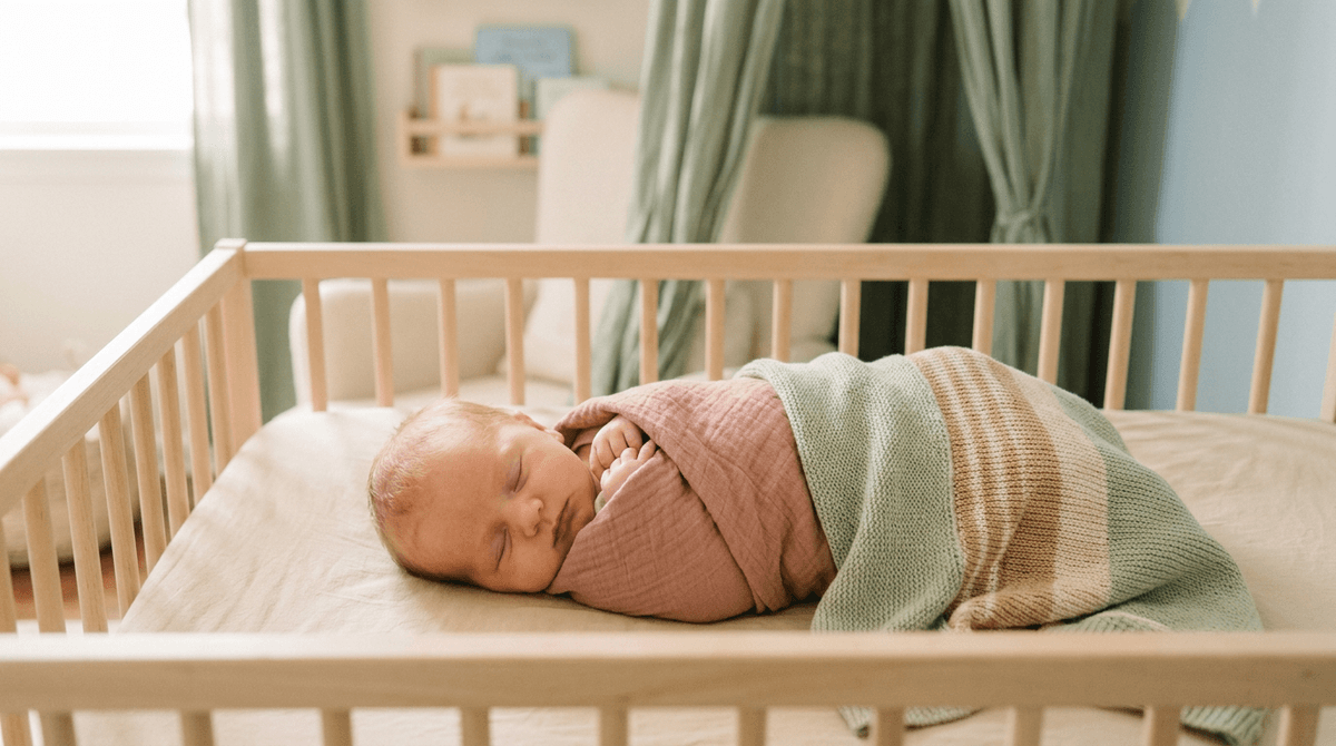 Un bébé nouveau-né dort paisiblement dans son berceau, entouré d'une atmosphère douce et apaisante.